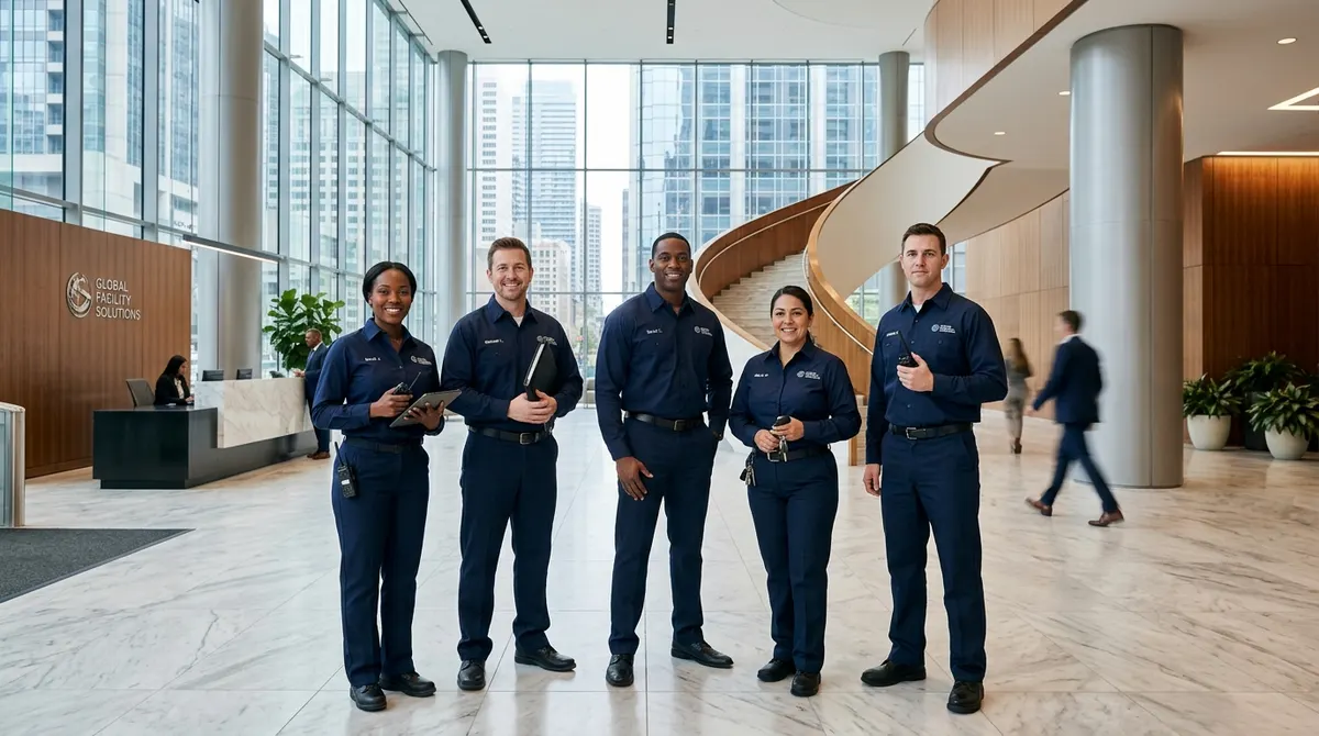 Equipe uniformizada de terceirização e facilities